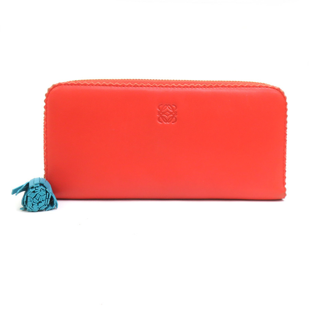 Loewe LOEWE Round Zip Long Wallet Anagram Leather Orange Blue Gold Women's e6...